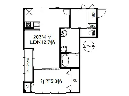 アリエス久留米東(1LDK/2階)の間取り写真