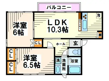 ラフラールI(2LDK/2階)の間取り写真