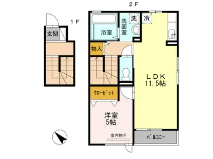 アネックスグランドール(1LDK/2階)の間取り写真