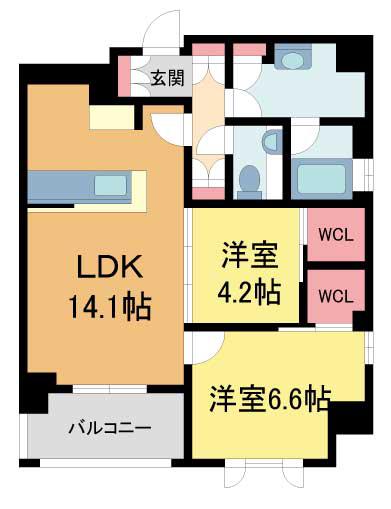 シャーメゾンステージ香櫨園(2LDK/2階)の間取り写真