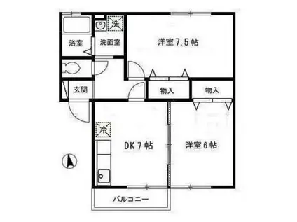 センチュリーガーデンD(2DK/1階)の間取り写真