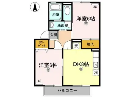 ベルコート B棟(2DK/2階)の間取り写真