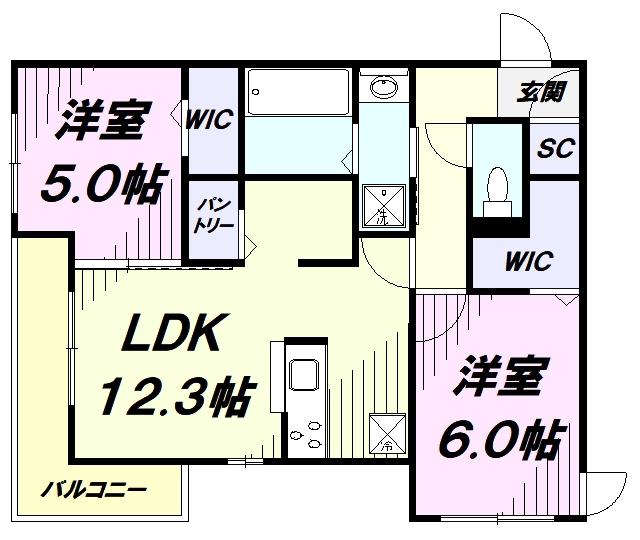 グラシューズ(2LDK/2階)の間取り写真