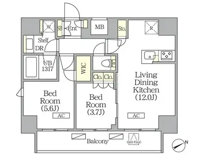 ジオエント町屋(2LDK/11階)の間取り写真