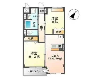 メープル・グローブ(2LDK/2階)の間取り写真