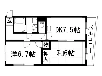 ＪＲ福知山線 中山寺駅 徒歩15分 3階建 築35年(2DK/2階)の間取り写真