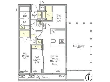 アジールコート都立大学(3LDK/3階)の間取り写真