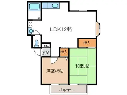 パインヒルズ B(2LDK/1階)の間取り写真