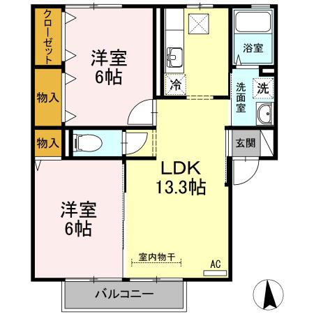 セントラルスクエア S棟(2LDK/1階)の間取り写真