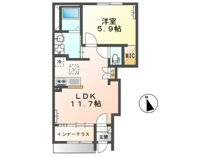 壬生町II期アパート(1LDK/1階)の間取り写真