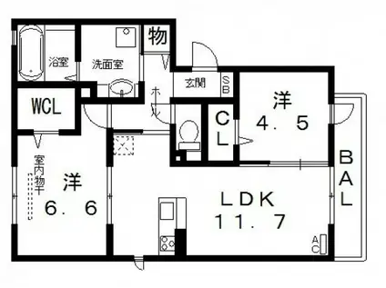 ブリーゼ久宝寺 B棟(2LDK/1階)の間取り写真
