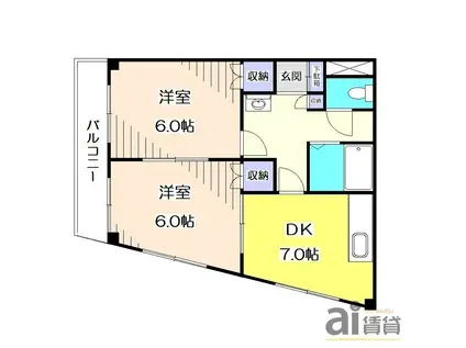 ゴールドクレスト(2DK/3階)の間取り写真