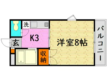 東子ハイツB(1K/3階)の間取り写真