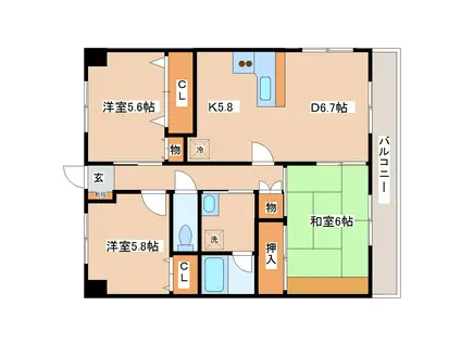 メビウスエース(3DK/3階)の間取り写真