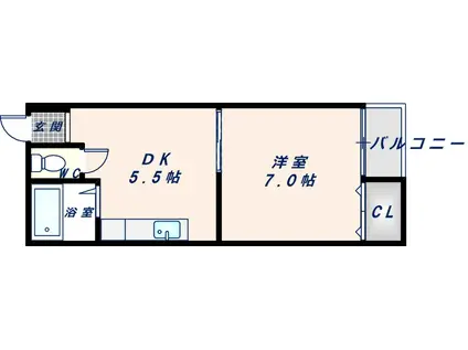 ケーアイムコート深江(1DK/4階)の間取り写真