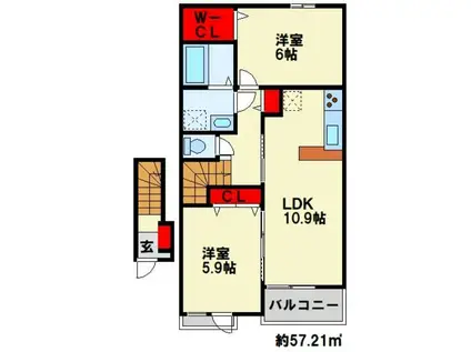 ジェイ・ヴィルタスV(2LDK/2階)の間取り写真