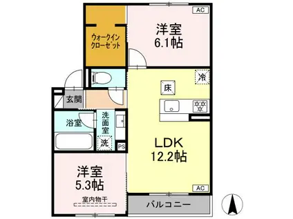 ハレルアナELUA(2LDK/1階)の間取り写真