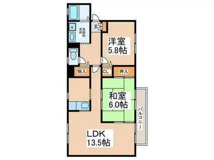 ディスターS(2LDK/1階)の間取り写真