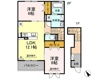 アンバーコート文津(2LDK/2階)の間取り写真