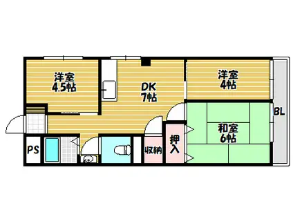 河正コーポ 南棟(3DK/2階)の間取り写真