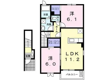 サウスウイング(2LDK/2階)の間取り写真