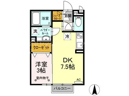 パルクノール(1DK/2階)の間取り写真