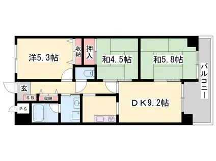 ライオンズマンション姫路西今宿(3DK/6階)の間取り写真