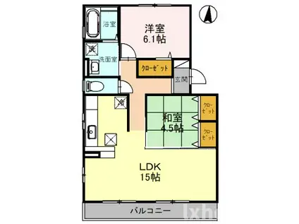 クロスロードII B棟(2LDK/1階)の間取り写真