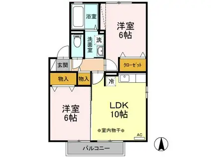 メルヴェイユB 堀口町(2LDK/2階)の間取り写真