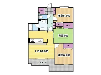 バンベール梅坪(3LDK/4階)の間取り写真