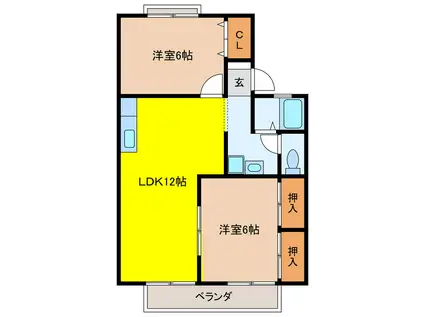 ブロスK A(2LDK/2階)の間取り写真