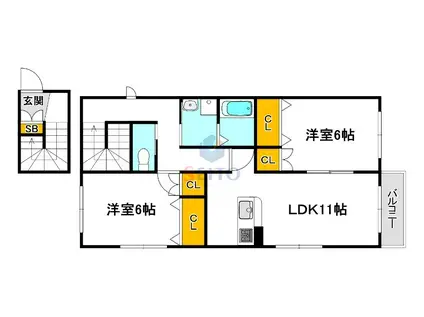 ビィラ コンフォート(2LDK/2階)の間取り写真