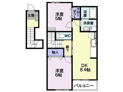 チェリーミルB(2DK/2階)の間取り写真