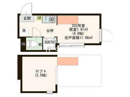 ロイヤルレジデンス南小岩(ワンルーム/2階)の間取り写真
