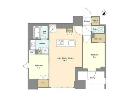 ドゥーエ府中I(2LDK/7階)の間取り写真