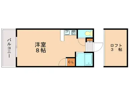 山愛3番館(ワンルーム/2階)の間取り写真