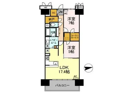 プレミスト鷹匠1202号1202(2LDK/12階)の間取り写真