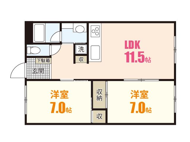 EST中筋(2LDK/1階)の間取り写真
