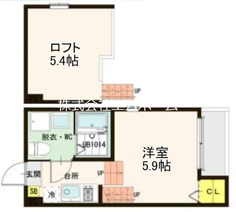ハーモニーテラス広住町(1K/1階)の間取り写真