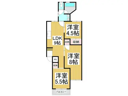 裾花コーポ(3LDK/2階)の間取り写真