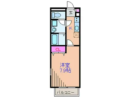 アムール大倉山(1K/2階)の間取り写真