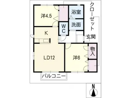 ヴィルグランディール川の街 壱拾番館(2LDK/2階)の間取り写真