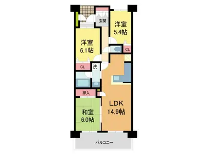 サンヴェールエルゼ甲陽園(3LDK/7階)の間取り写真