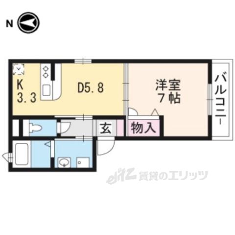 ガーデン鴨川御所東(1LDK/1階)の間取り写真