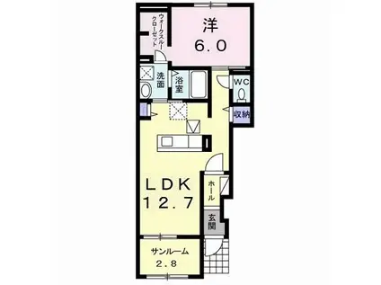 セレーノ プラシード I(1LDK/1階)の間取り写真