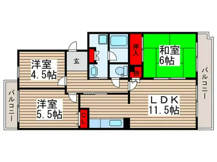 コーポレート中清戸二号棟(3LDK/1階)の間取り写真