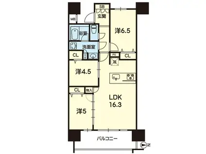 レーベン熊本駅レクシア 1110号(3LDK/11階)の間取り写真