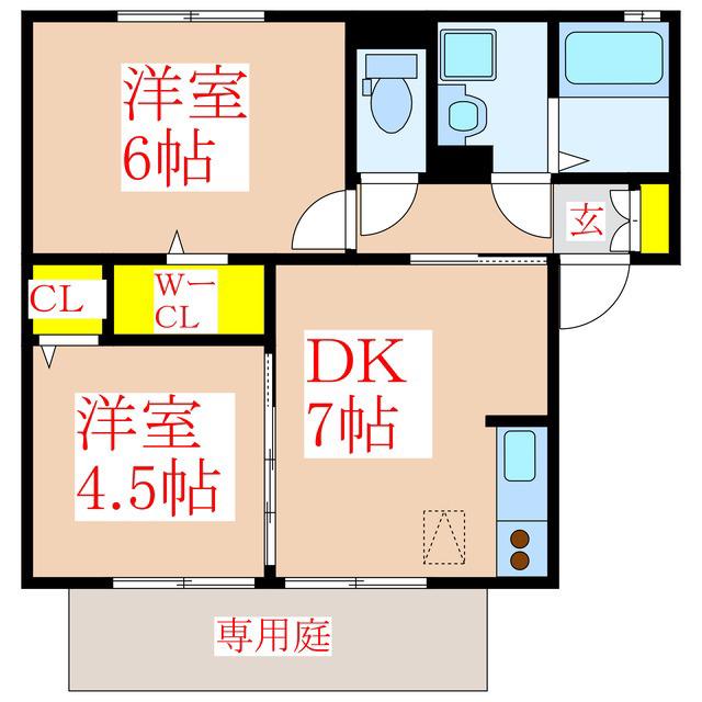 グランモアKB棟(2DK/1階)の間取り写真