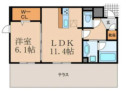 LAZO行橋(1LDK/1階)の間取り写真