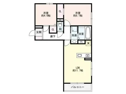 ヴィラ レ ユーフォリア 明石・大久保町(2LDK/1階)の間取り写真